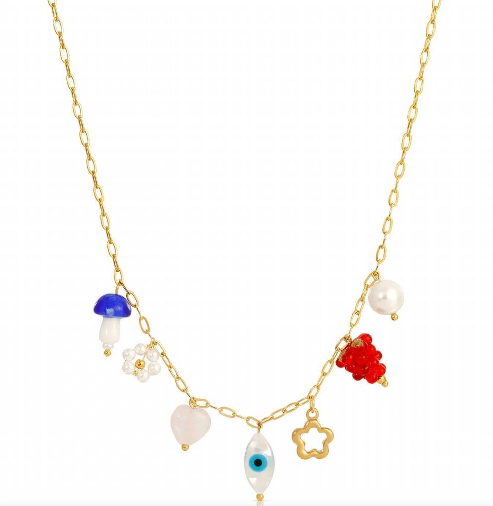 NEW KOZAKH women's whimsical charm necklace in gold/ multi